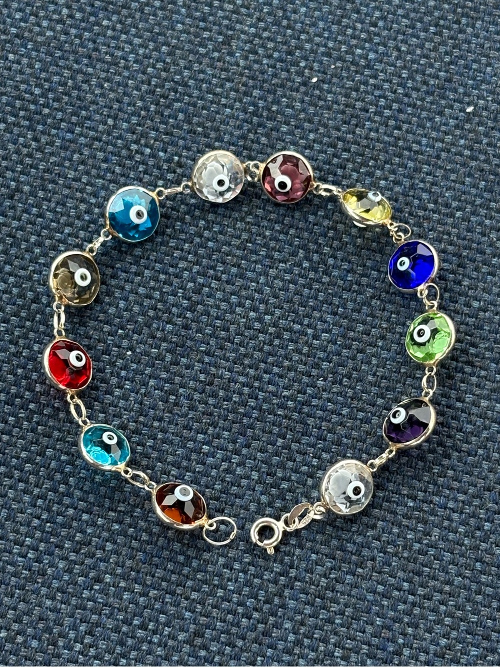 Silver Multicolor Evil Eye Crystal Bead Bracelet - Women Jewelry